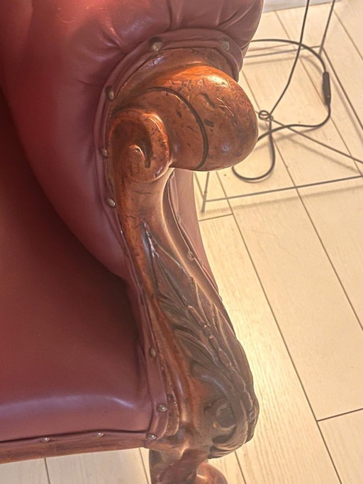 Biedermeijer bankje leren bekleding