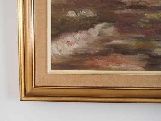 Image 1 of Peinture "Le village dans les nuages", design scandinave, années 1970