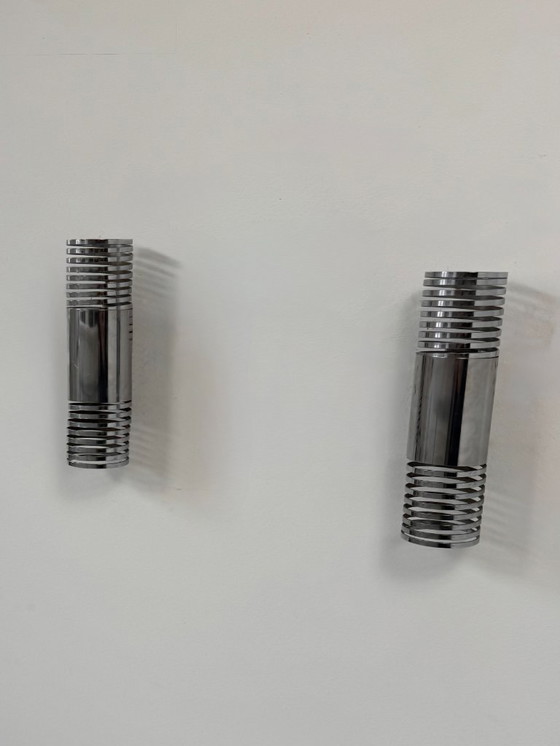 Image 1 of Paar antike, verchromte Metall-Wandleuchten mit Federmechanismus, Frankreich, 1970