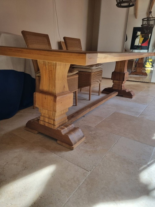 Table de monastère + 6 chaises en osier