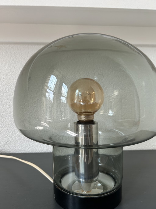 Peill & Putzler Lampe champignon en verre fumé 60's