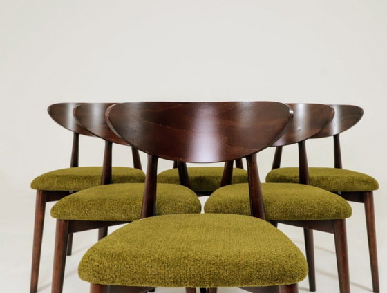 Image 1 of Eetkamerstoelen set van 6, bekleding van donker walnootgroen gras, natuurlijk ontwerp