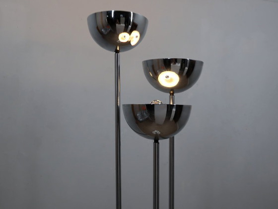 Image 1 of Lamperti 3-koloms chromen vloerlamp uit de jaren 70, ruimtevaarttijdperk Italiaans design