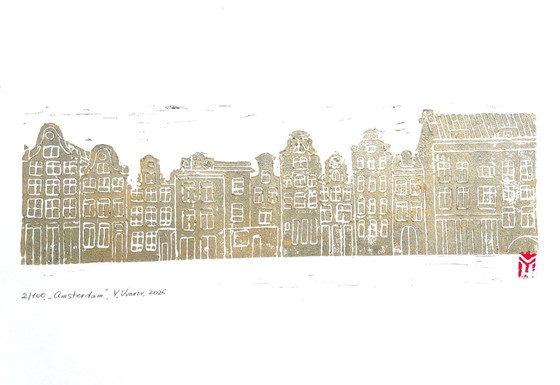 Image 1 of Linoleografia Amsterdam d'epoca - Stampa oro A3