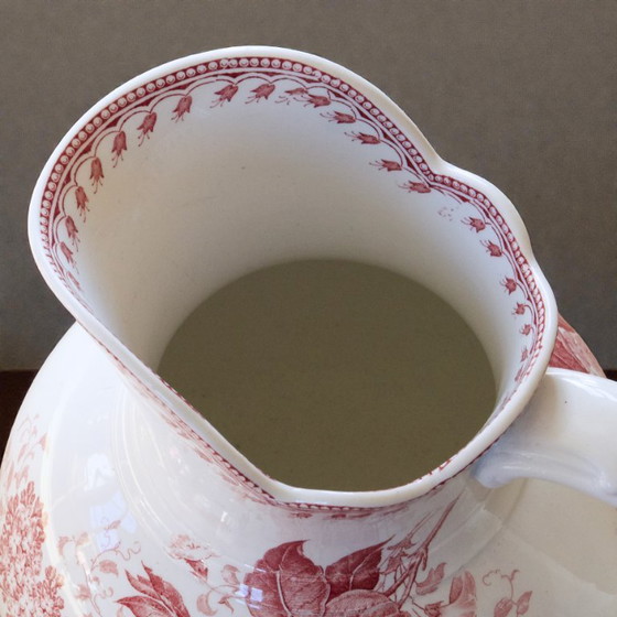 Image 1 of Large 19th-century Dutch ironstone jug signed Maestricht, "Spring" collection