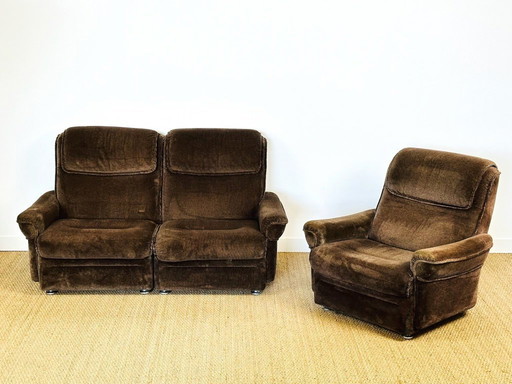 Vintage fluwelen woonkamerset uit de jaren 60, set van 3.