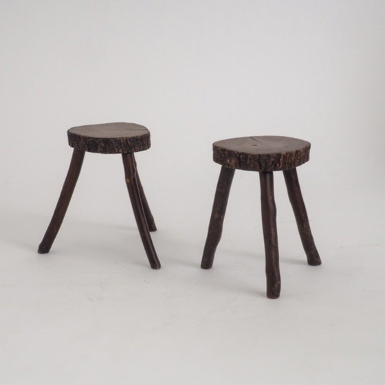 Set of 2 Rustic Hand-Crafted Wooden Stools (photo 8 of 19)
