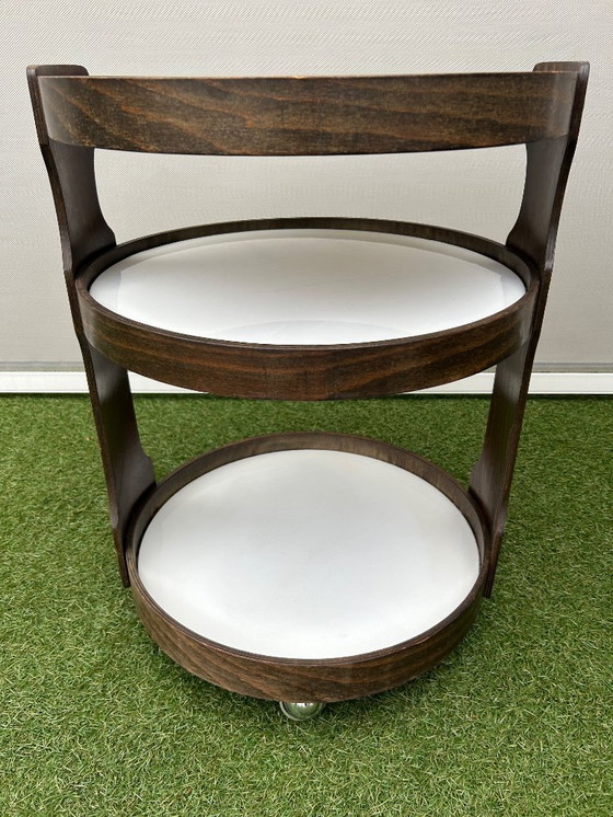 Image 1 of Ronde vintage design trolley van hout.