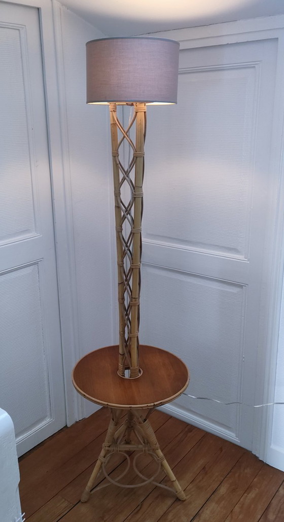 Image 1 of lampadaire bambou rotin vintage