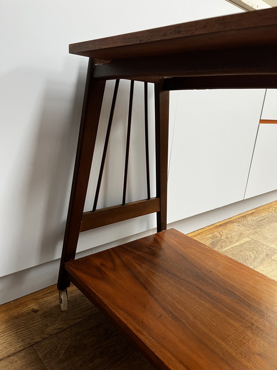 Vintage Side Table On Wheels/Trolley Danish Design – Plastic, Wood (photo 3 of 5)