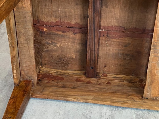 Image 1 of Rustic farmhouse coffee table in solid wood with 2 drawers, circa 1930