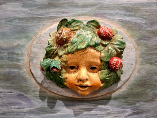 Pareja Máscaras Italianas Baco Terracota Toscana Policromadas a Mano– Cuadros Decorativos Vintage