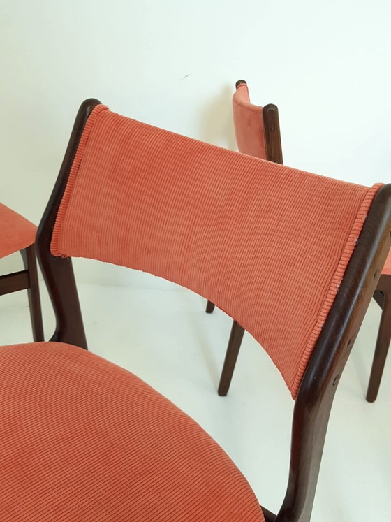 4 Danish Teak Wood Dining chairs Newly Upholstered – Polyester (photo 11 of 15)