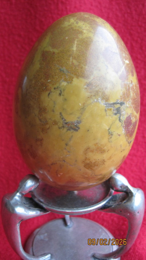 Grande uovo di diaspro oceanico con supporto