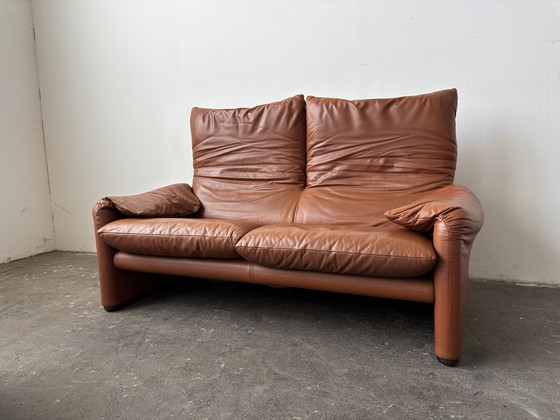 Image 1 of Cassina Maralunga Set Sofa Armchair Cognac Leather Vintage