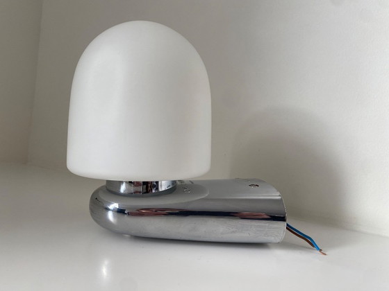 Image 1 of Vintage Dietsche Wandlamp - Muurlamp - jaren '80 - chroom & opaalglas