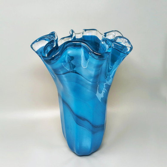 Image 1 of 1970s Exquisite "Fazzoletto" Murano Glass Vase by Dogi. Made in Italy