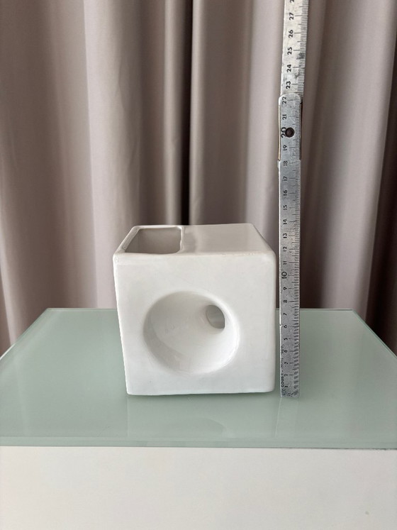 Vintage Minimalist Studio Pottery Cube Vase – White Ceramic (photo 3 of 14)