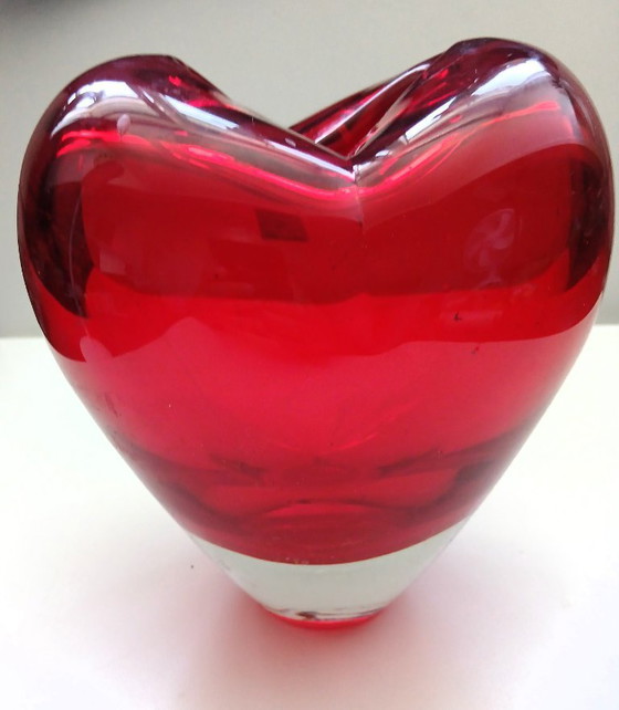 Image 1 of (W009) Leonardo Heart Vase Ruby Red Glass – 17cm – 2kg Heavy Decoration