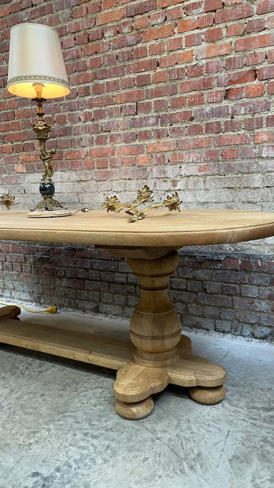 Image 1 of Solid oval monastery table of bleached oak with turned legs