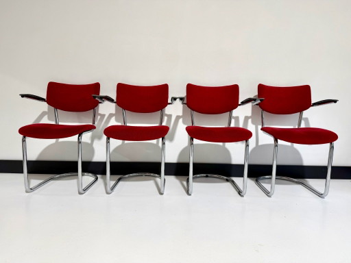 Set aus 4 Vintage-Stühlen mit Rohrrahmen Gebr. De Wit Modell 3011 Gispen