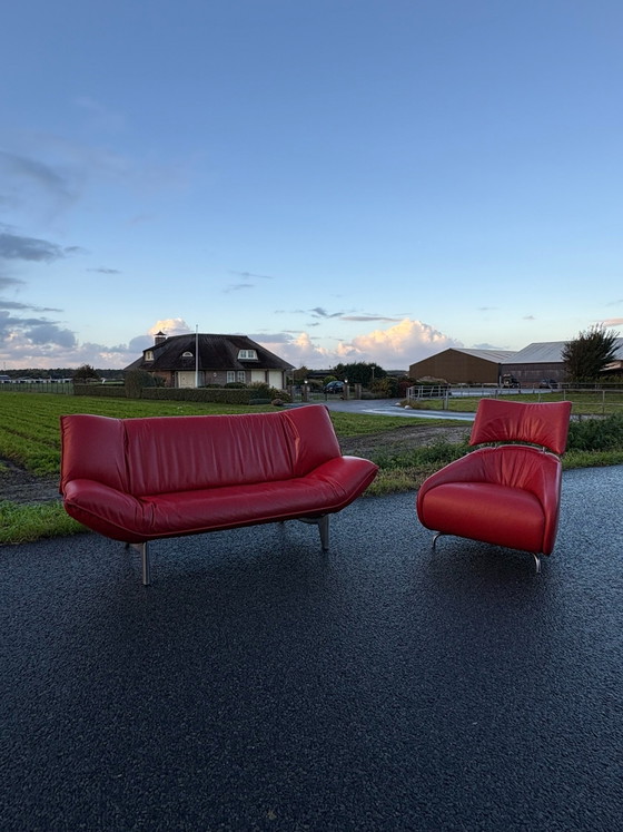 Divano 3 posti Leolux Tango | Pelle rossa | Jan Armgardt – Divani, polished steel (photo 9 of 11)