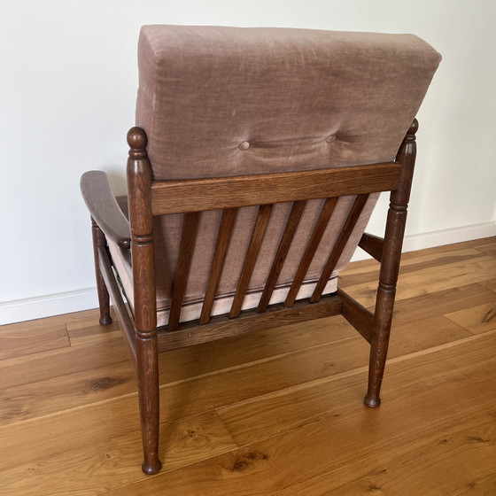 Vintage Eiken Fauteuil Met Gedraaide Poten – Mid-Century – Textile, Velvet (photo 5 of 6)