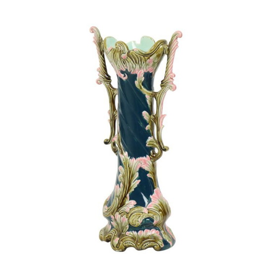 Image 1 of Antieke Blauwe Art Nouveau Vaas Rococo Stijl