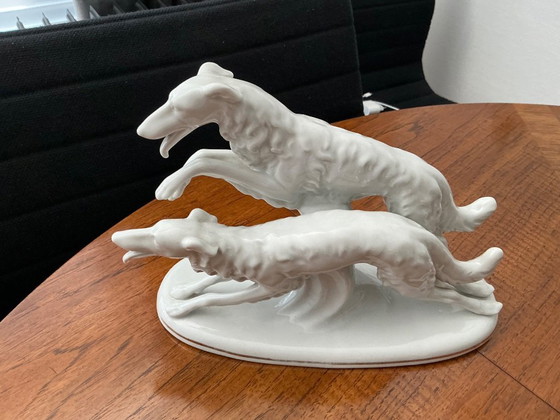 Image 1 of Porcelijnen borsoi honden in wit 
