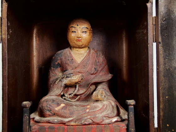 Antique Kobo Daishi Statue in Zushi Shrine – Japan Edo Period Buddha – Sculpture, Wood (photo 22 of 40)