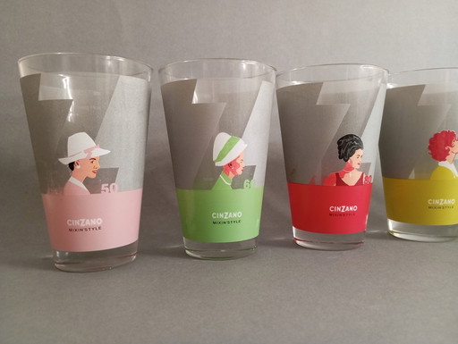 5x Street-Art Design Cinzano Glass Set - 1990s
