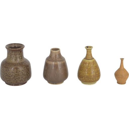 Ensemble de 4 vases vintage en grès brun par Gunnar Borg pour Gunnars Keramik Höganäs, Suède 1960