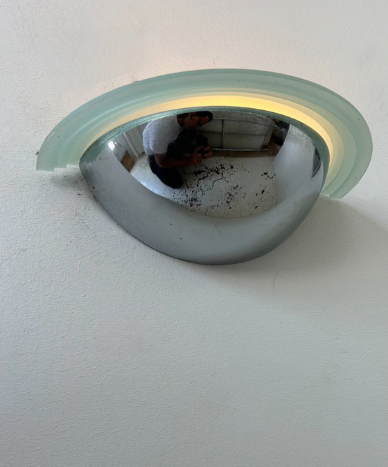 Image 1 of Coppia di applique vintage, cromo e vetro d'altare, Svezia 1970