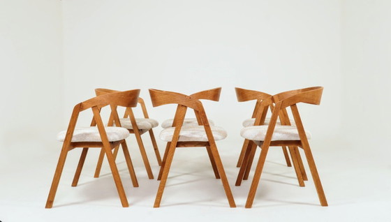 Image 1 of Scandinavian dining chairs set of 6 rustic oak wood safari beige 