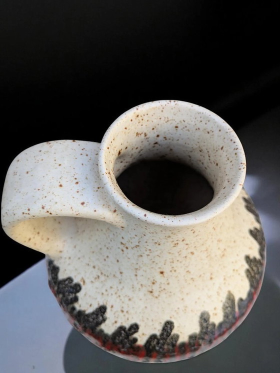 Image 1 of Vintage Bay Fat Lava jug, West Germany ceramic in beige with black-red-black design, 60s/70s, model number 71-25