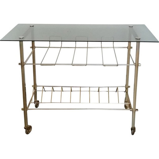 Mesa de servicio vintage de latón con equipo de alta fidelidad, década de 1960