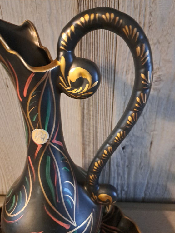 Image 1 of vintage Belgian hand-painted vase by Hubert Bequet from Quaregnon with wall plate