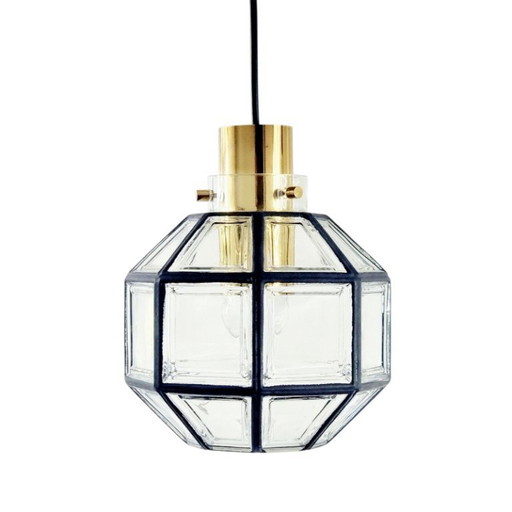 Mid Century Glass & Brass Pendant Light From Limburg, Germany