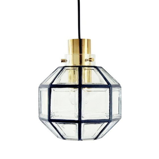 Image 1 of Mid Century Glass & Brass Pendant Light From Limburg, Germany