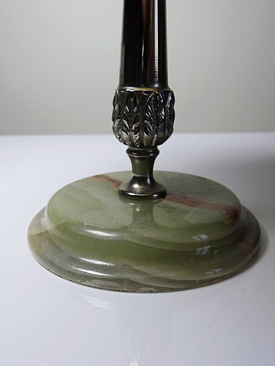 Image 1 of Rare display stand in green onyx and silver-plated metal, Italy, vintage 1935-1955