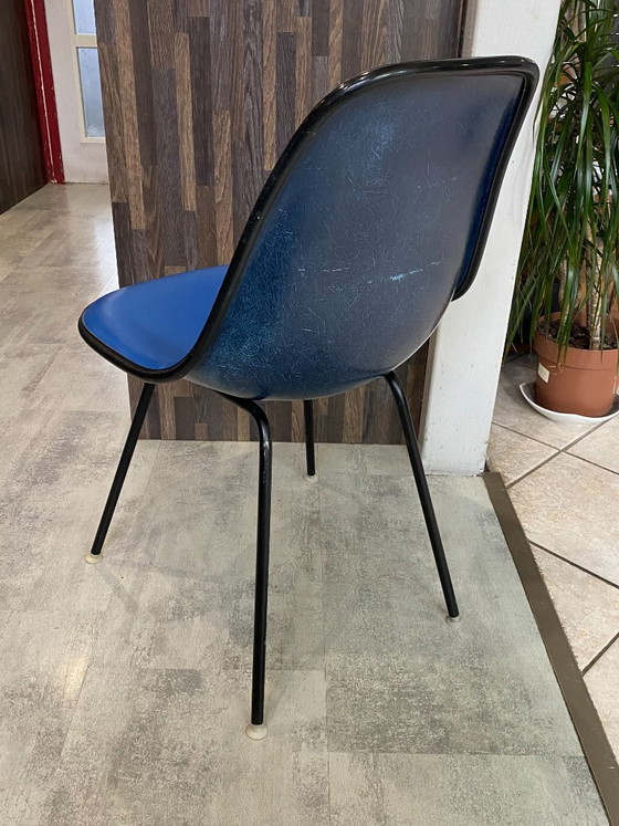 Image 1 of DSX chair, blue fiberglass, vinyl upholstery, Eames Herman Miller vintage 70s