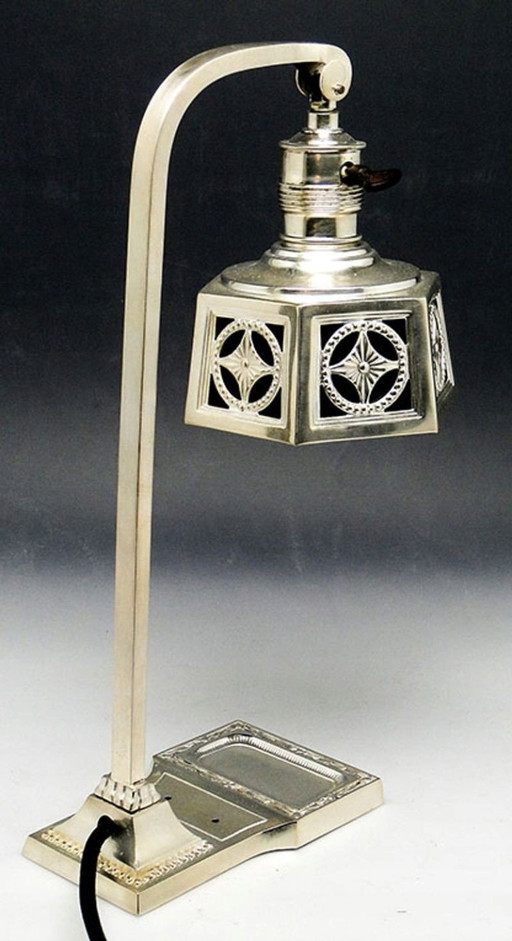 Lampada da scrivania Art Nouveau placcata in argento, inizio XX secolo. – bureaulampen, Glass, Metal (photo 2 of 19)