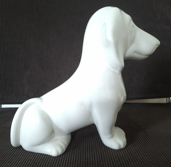 Image 1 of Vintage Italian Ceramic Dachshund – 1980s – White Glaze (22cm)