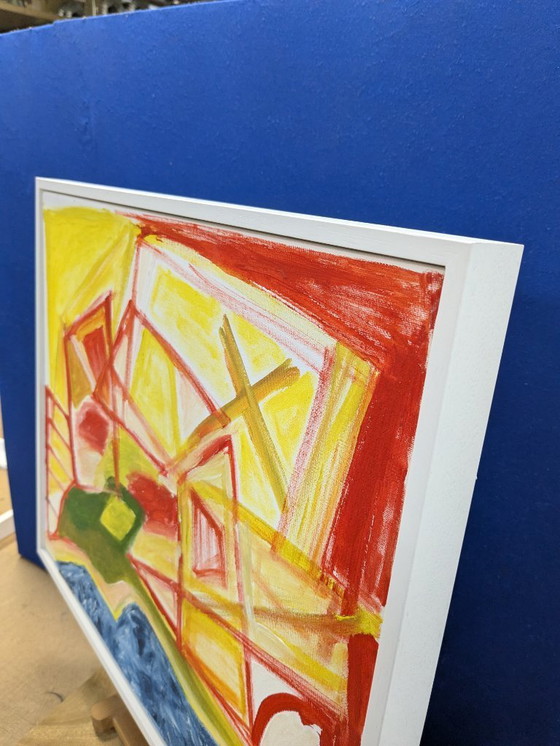 Image 1 of VIS TOWN CROATIA ABSTRACT ACRYLIC PAINTING ON CANVAS SIGNED FRAMED 43x53cm