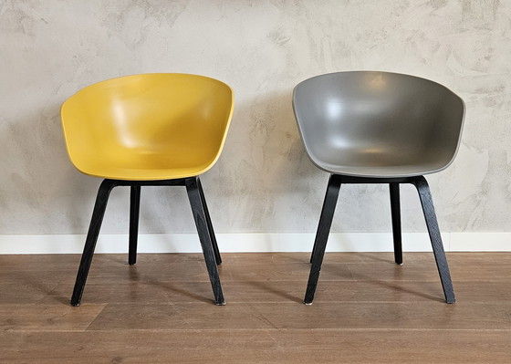 Image 1 of 6 Pieces Hay Dining Chairs (3x Gray / 3x Yellow) With Black Oak Frame