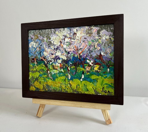 Original Oil Painting Spring Flower Landscape The gardens are blooming