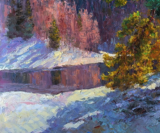 Original Oil Painting Winter Forest Landscape It Snowed in the Mountains – Paintings & Drawings, Canvas (photo 5 of 8)