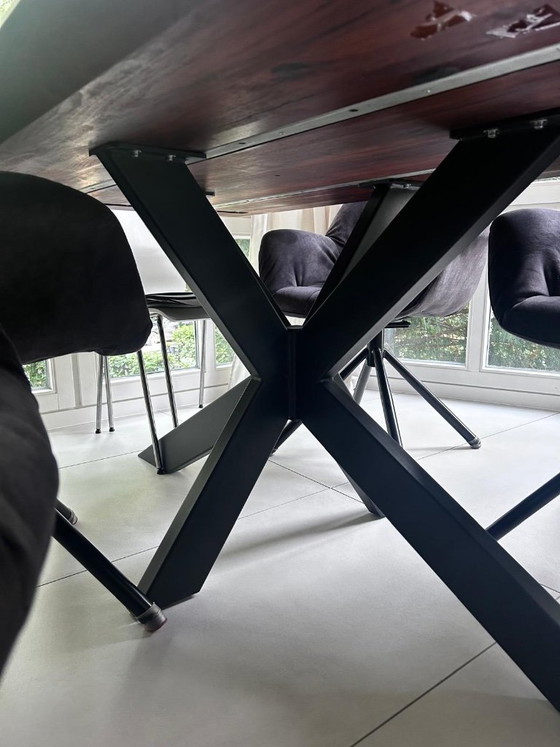Set da pranzo: Piano 180x110cm + 4 sedie girevoli, SOLO COMPLETO, Legno, Marrone (foto 2 di 5)