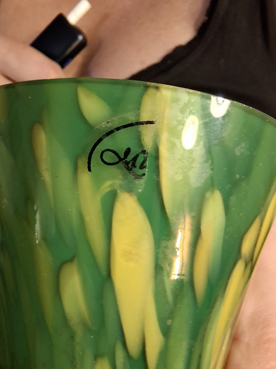 Image 1 of Mid-Century Modern Cased Spatter Glass Vase – Chribska Style (15cm)