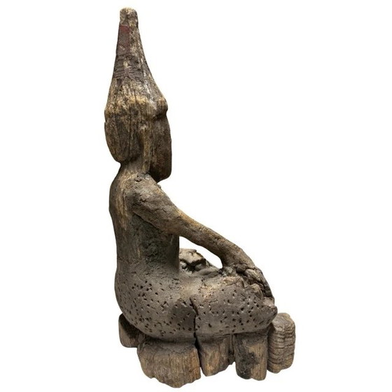 Estatua antigua de Buda Shan de madera – Birmania/Myanmar – Siglos XVIII/XIX – con antiguo sello de (photo 5 of 10)